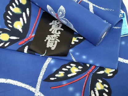 平和屋着物＊夏物　世界的ファッションデザイナー 山本寛斎 kansaiブランド　浴衣　反物　着尺　注染　舞蝶文 綿 逸品 未使用 DABJ0936zy