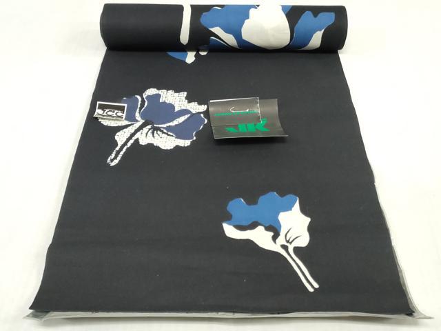 平和屋着物＊夏物　ファッションデザイナー　コシノジュンコ　浴衣　反物　着尺　注染　舞花文　黒地　綿　逸品　未使用　DABJ0942zy