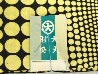 平和屋着物＊夏物　浴衣　反物　着尺　注染　水玉紋様　黒地　大丸扱い　逸品　未使用　DABJ0948zy