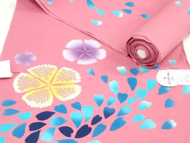 平和屋着物＊夏物　浴衣　反物　着尺　注染　四季の花木染　舞桜文　綿　逸品　未使用　DABJ0952zy