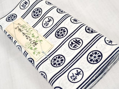 平和屋着物＊夏物　浴衣　反物　着尺　注染　東京喜久染　花丸間道　文字文　綿　逸品　未使用　DABJ0956zy