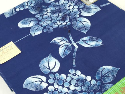 平和屋着物＊夏物　浴衣　反物　着尺　注染　助六染　紫陽花　アジサイ　綿　逸品　未使用　DABJ0958zy