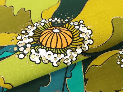 平和屋着物＊夏物　浴衣　反物　着尺　草花文　金彩　綿　逸品　未使用　DABJ0973zy