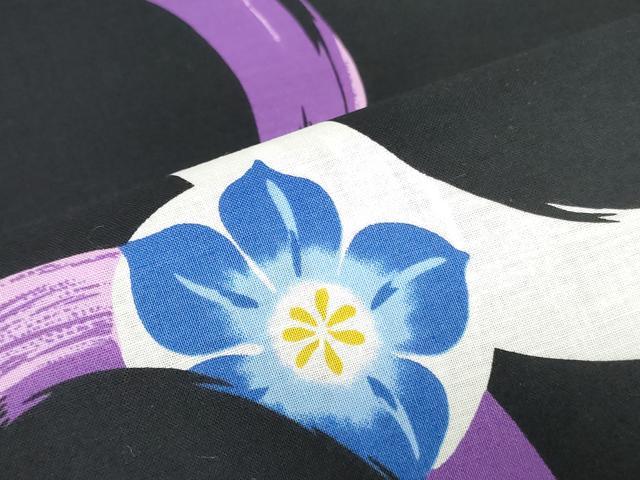 平和屋着物＊夏物　浴衣　反物　着尺　花丸文　黒地　綿　逸品　未使用　DABJ0978zy