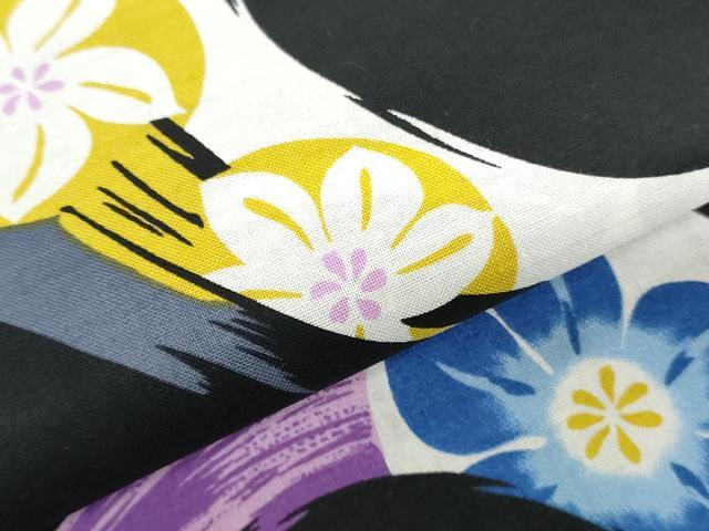平和屋着物＊夏物　浴衣　反物　着尺　花丸文　黒地　綿　逸品　未使用　DABJ0978zy