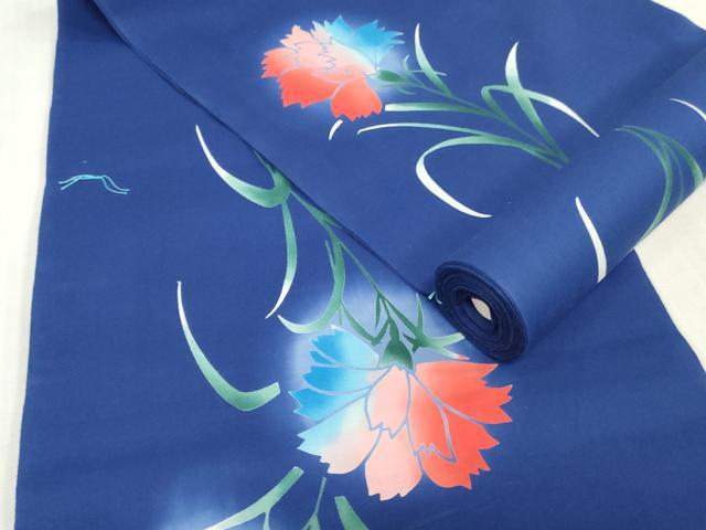 平和屋着物＊夏物　浴衣　反物　着尺　注染　カーネーション　綿　逸品　未使用　DABJ0988zy