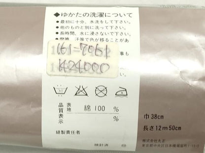 平和屋着物＊夏物　綿紅梅　浴衣　反物　着尺　注染　みそぎ染　芝花文　綿　逸品　未使用　DABJ0992zy