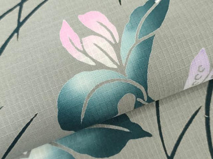 平和屋着物＊夏物　綿紅梅　浴衣　反物　着尺　注染　みそぎ染　芝花文　綿　逸品　未使用　DABJ0992zy