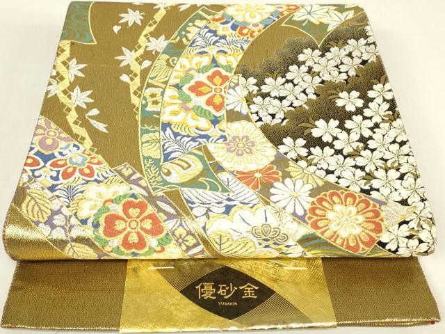 平和屋着物▼西陣　志都香謹製　六通柄袋帯　優砂金　宝尽くし短冊花文　証紙付き　正絹　逸品　未使用　DABJ1011az