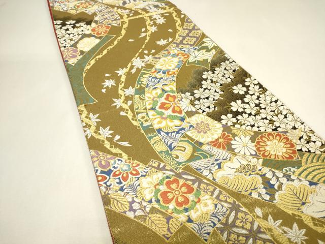 平和屋着物▼西陣　志都香謹製　六通柄袋帯　優砂金　宝尽くし短冊花文　証紙付き　正絹　逸品　未使用　DABJ1011az