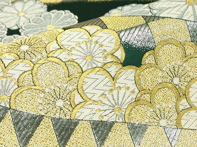 平和屋着物▼両面　六通柄袋帯　菊楓文　金糸　正絹　逸品　DABJ1020az