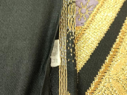 平和屋着物▼六通柄袋帯　束ね熨斗花文　黒地　金銀糸　正絹　逸品　DABJ1026az