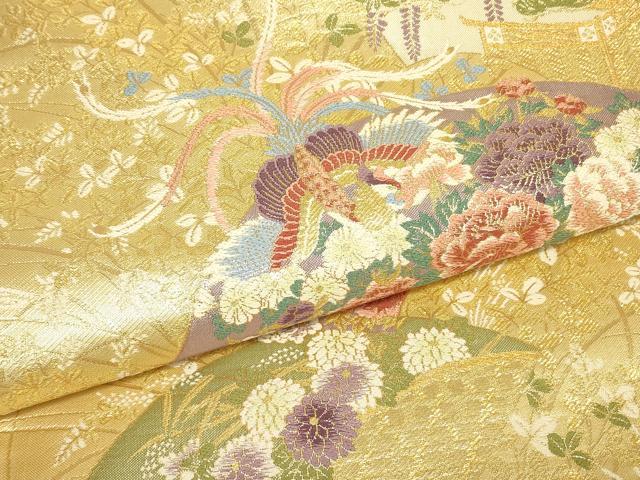 平和屋着物▼六通柄袋帯　蒔絵　地紙鳳凰花文　金糸　正絹　逸品　DABJ1029az