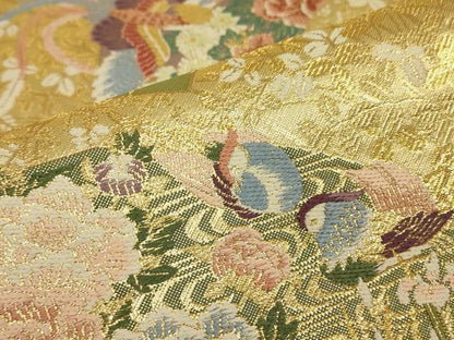 平和屋着物▼六通柄袋帯　蒔絵　地紙鳳凰花文　金糸　正絹　逸品　DABJ1029az