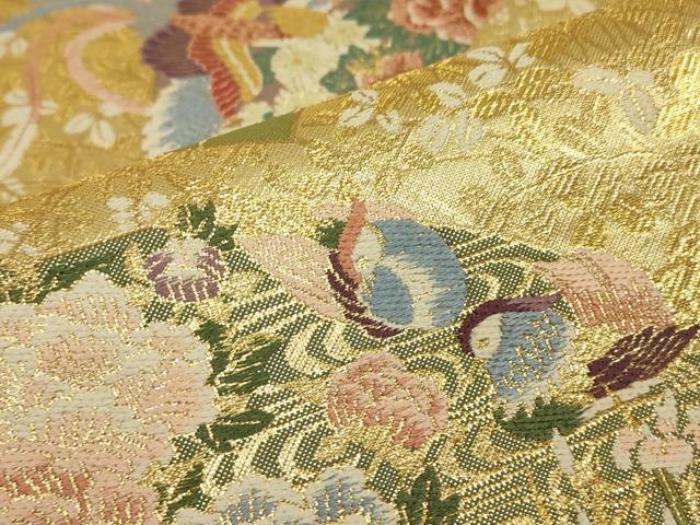 平和屋着物▼六通柄袋帯　蒔絵　地紙鳳凰花文　金糸　正絹　逸品　DABJ1029az