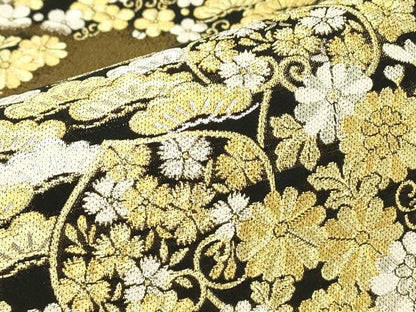 平和屋着物▼佐賀錦　西陣野々村織物謹製　六通柄袋帯　雲取四季花文　金糸　正絹　逸品　DABJ1031az
