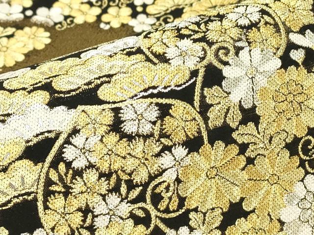 平和屋着物▼佐賀錦　西陣野々村織物謹製　六通柄袋帯　雲取四季花文　金糸　正絹　逸品　DABJ1031az
