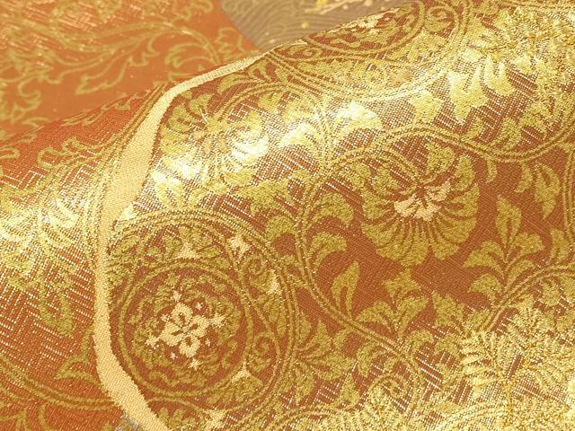 平和屋着物▼西陣　じゅらく謹製　六通柄袋帯　道長更紗花文　金糸　正絹　逸品　DABJ1032az