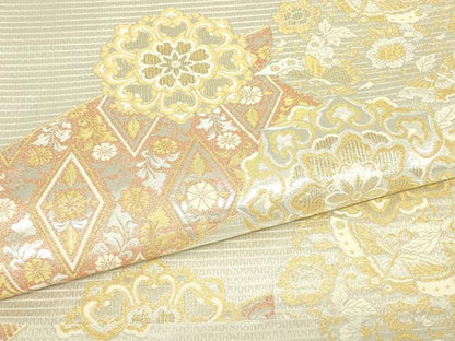平和屋着物▼六通柄袋帯　正倉院花蝶文　金銀糸　正絹　逸品　DABJ1036az