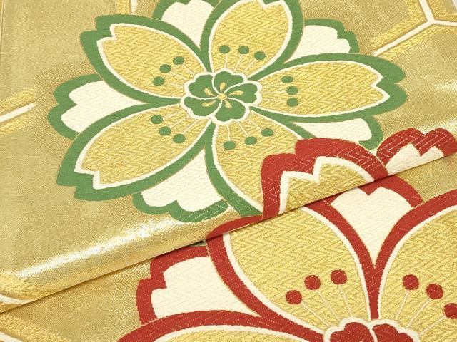 平和屋着物▼京洛苑たはら　六通柄袋帯　彫金彩　舞花亀甲文　正絹　逸品　DABJ1051az