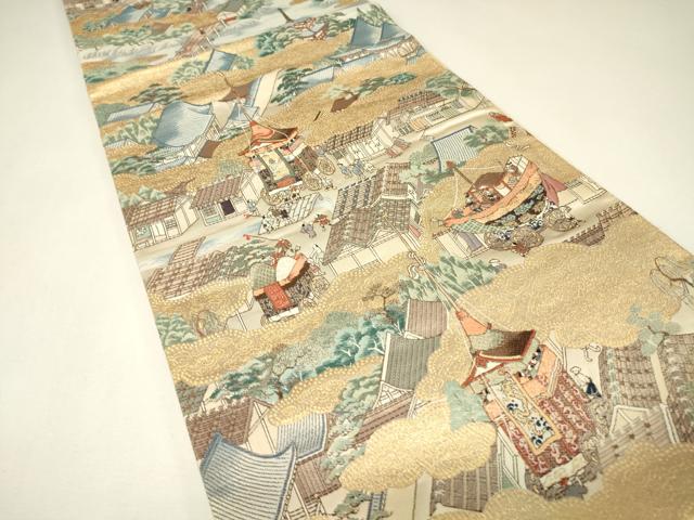 平和屋着物▼六通柄袋帯　洛中洛外屏風絵　金糸　正絹　逸品　DABJ1060az