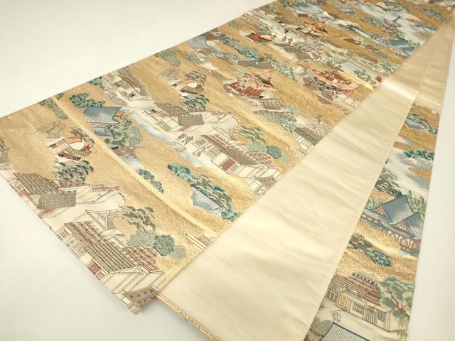 平和屋着物▼六通柄袋帯　洛中洛外屏風絵　金糸　正絹　逸品　DABJ1060az