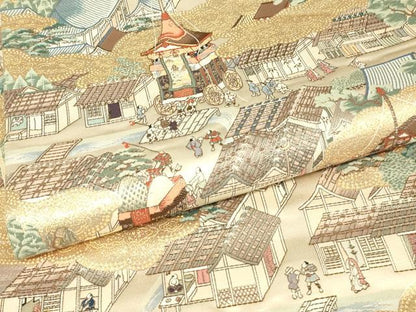 平和屋着物▼六通柄袋帯　洛中洛外屏風絵　金糸　正絹　逸品　DABJ1060az