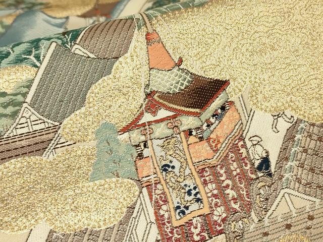平和屋着物▼六通柄袋帯　洛中洛外屏風絵　金糸　正絹　逸品　DABJ1060az