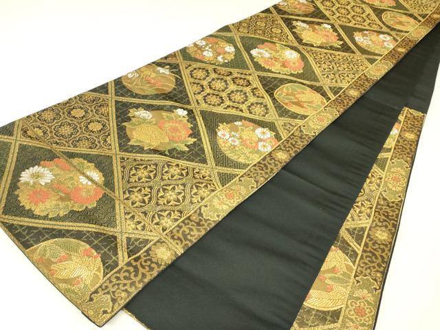 平和屋着物▼六通柄袋帯　天井花丸文　金糸　正絹　逸品　DABJ1062az