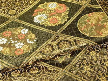平和屋着物▼六通柄袋帯　天井花丸文　金糸　正絹　逸品　DABJ1062az
