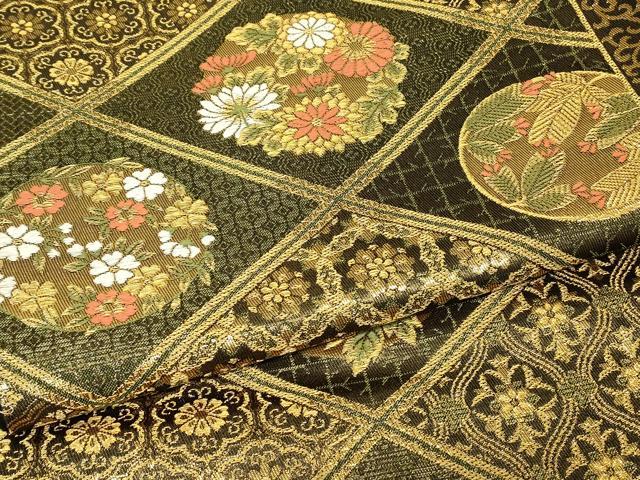 平和屋着物▼六通柄袋帯　天井花丸文　金糸　正絹　逸品　DABJ1062az