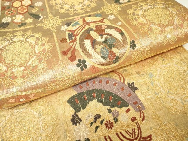 平和屋着物▼佐賀錦　六通柄袋帯　遊彩唐織　正倉院宝尽くし楽器花文　引箔　金糸　正絹　逸品　DABJ1064az