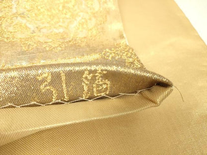 平和屋着物▼佐賀錦　六通柄袋帯　遊彩唐織　正倉院宝尽くし楽器花文　引箔　金糸　正絹　逸品　DABJ1064az