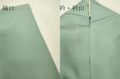 平和屋着物▽中国三大刺繍　スワトウ刺繍　汕頭刺繍　総刺繍　訪問着　単衣　草花文　錆青磁色　金糸　正絹　逸品　DABJ1070az