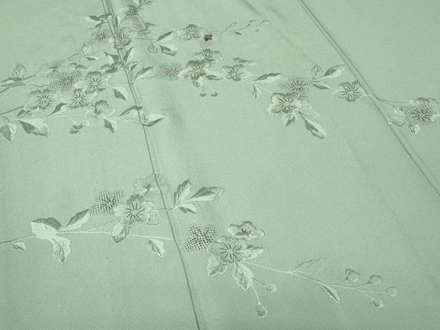 平和屋着物▽中国三大刺繍　スワトウ刺繍　汕頭刺繍　総刺繍　訪問着　単衣　草花文　錆青磁色　金糸　正絹　逸品　DABJ1070az