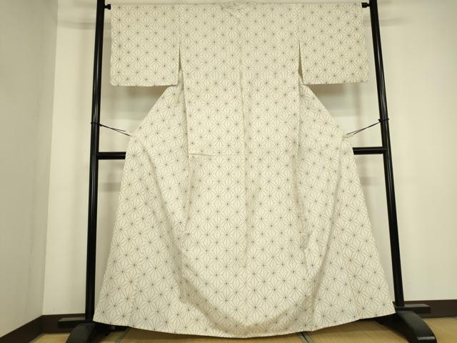 平和屋着物▽上質な紬　単衣　麻の葉文　正絹　逸品　DABJ1072az