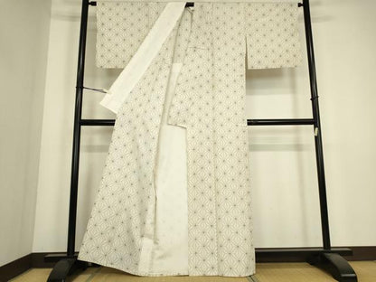 平和屋着物▽上質な紬　単衣　麻の葉文　正絹　逸品　DABJ1072az