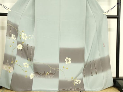 平和屋着物▽京加賀友禅　松本健一　訪問着　単衣　シルクロード　市松花文　暈し染め　正絹　逸品　DABJ1074az