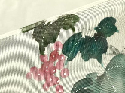 平和屋着物▽訪問着　無双　紗袷　紗×紗　葡萄蔦の葉文　手描き　黒地　正絹　逸品　DABJ1075az