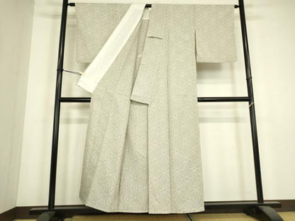 平和屋着物▽本塩沢　単衣　麻の葉文　正絹　逸品　DABJ1077az