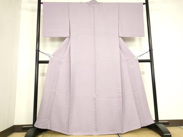 平和屋着物▽上質な色無地　単衣　作家物　紋意匠　藤紫色　正絹　逸品　DABJ1079az