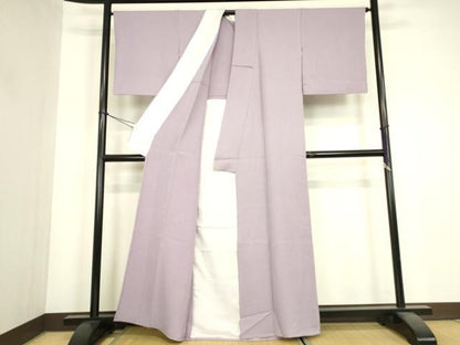 平和屋着物▽上質な色無地　単衣　作家物　紋意匠　藤紫色　正絹　逸品　DABJ1079az