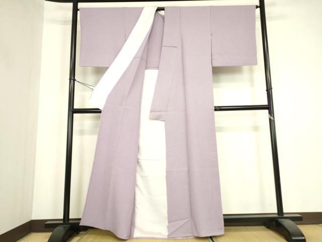 平和屋着物▽上質な色無地　単衣　作家物　紋意匠　藤紫色　正絹　逸品　DABJ1079az