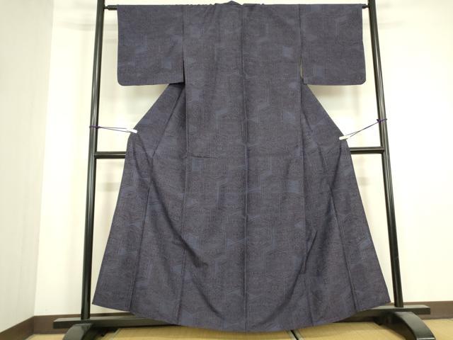 平和屋着物▽結城紬　単衣　亀甲花文　正絹　逸品　DABJ1081az