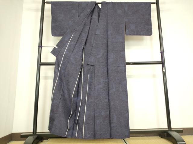 平和屋着物▽結城紬　単衣　亀甲花文　正絹　逸品　DABJ1081az