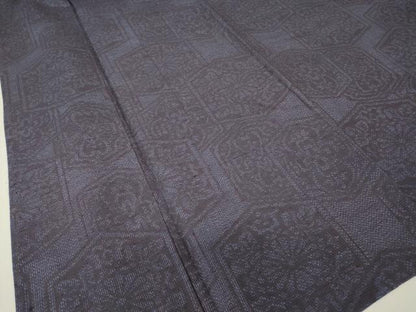 平和屋着物▽結城紬　単衣　亀甲花文　正絹　逸品　DABJ1081az