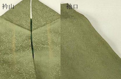 平和屋着物▽上質な色無地　単衣　南天地紋　柳染色　正絹　逸品　DABJ1083az