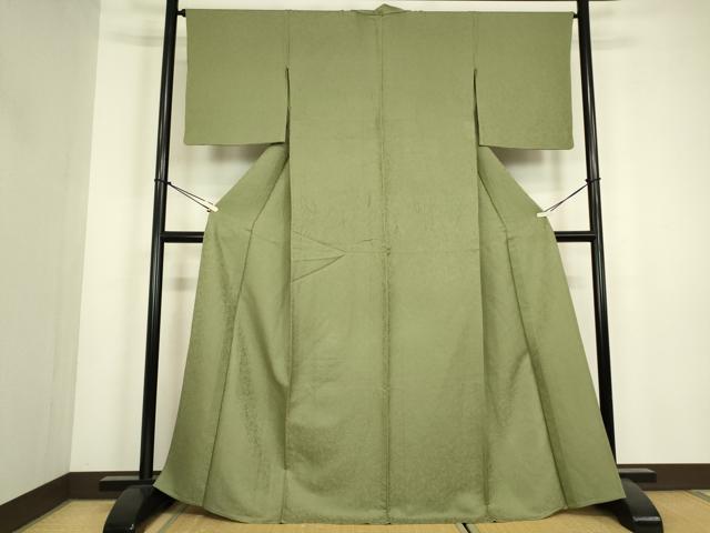 平和屋着物▽上質な色無地　単衣　南天地紋　柳染色　正絹　逸品　DABJ1083az