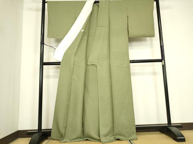 平和屋着物▽上質な色無地　単衣　南天地紋　柳染色　正絹　逸品　DABJ1083az