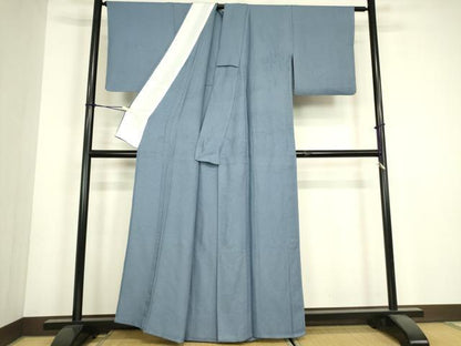 平和屋着物▽上質な色無地　単衣　紋意匠　青藤色　正絹　逸品　DABJ1084az